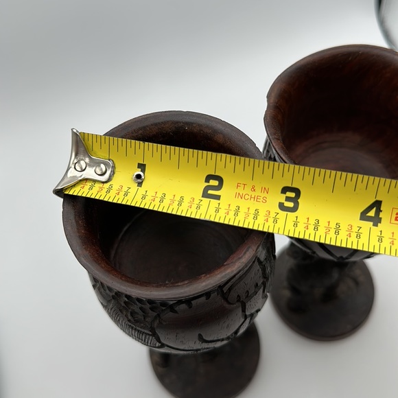 Vintage Hand Carved Ebony Wood Goblets Elephant Decoration Artisan African 2 Pcs - Picture 6 of 8